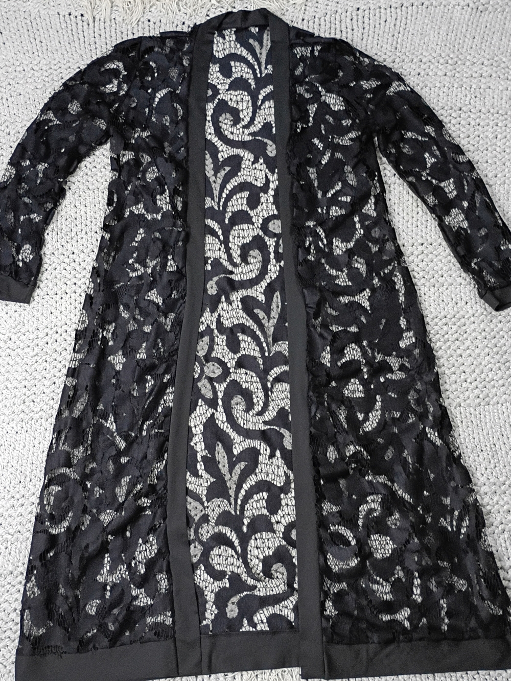 See-Thru Black Lace Long Duster And Matching Pants 2- Piece Set - Picture 5 of 6
